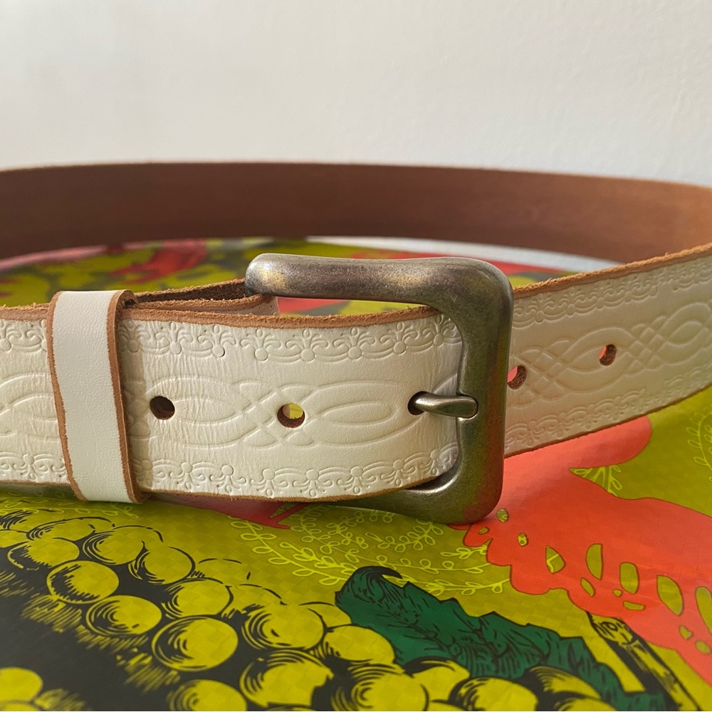 New White Leather Belt with Buckle